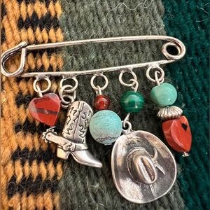 ❤️ HTF Carolyn Pollock American West Charm Brooch / Hat Pin Southwestern Signed